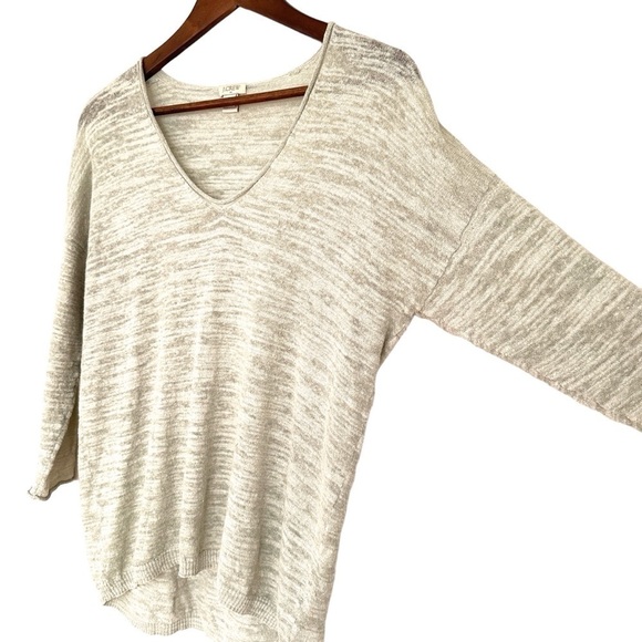 J. Crew sweater with v-neck, 3/4 length sleeves, high-low hem, linen blend knit - Picture 2 of 11